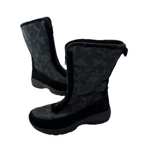 Lands‎ End Thermolite Black Suede & Canvas Fleece Lined Boots Womens Size 6.5
